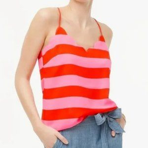 J Crew Factory Pink and Red Striped Scalloped Racerback Camisole EUC size 14